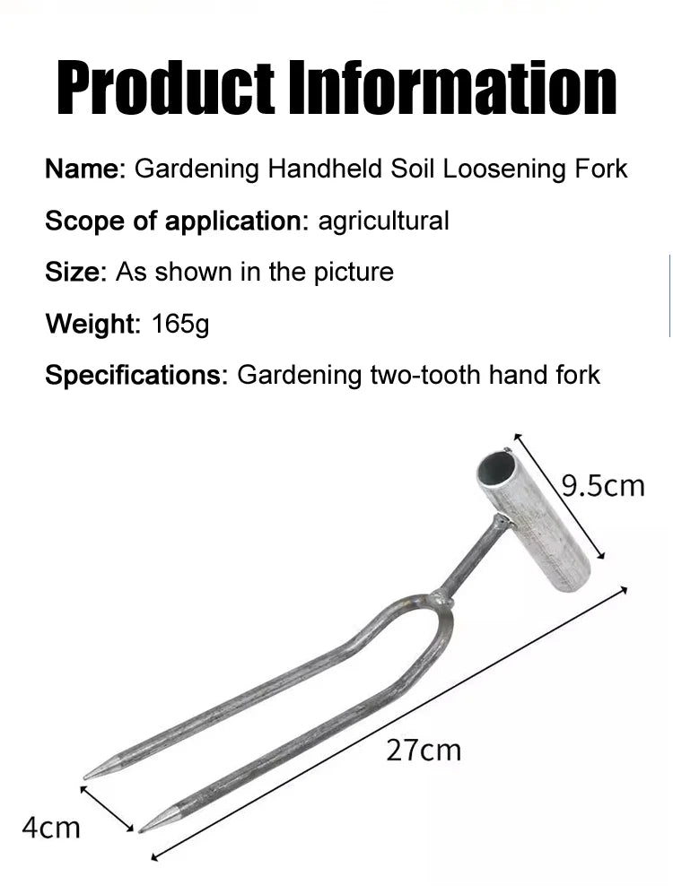 Handgehaltener, verstellbarer Garten-Zweizinkenforke aus Edelstahl, multifunktionaler Garten-Grabeforke