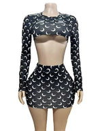 Zweiteiliges Mode-Set für Damen, Frühling/Herbst-Outfit, Langarm, kurzes Dekotop und Hüft-Kurzrock, Freizeit-Set