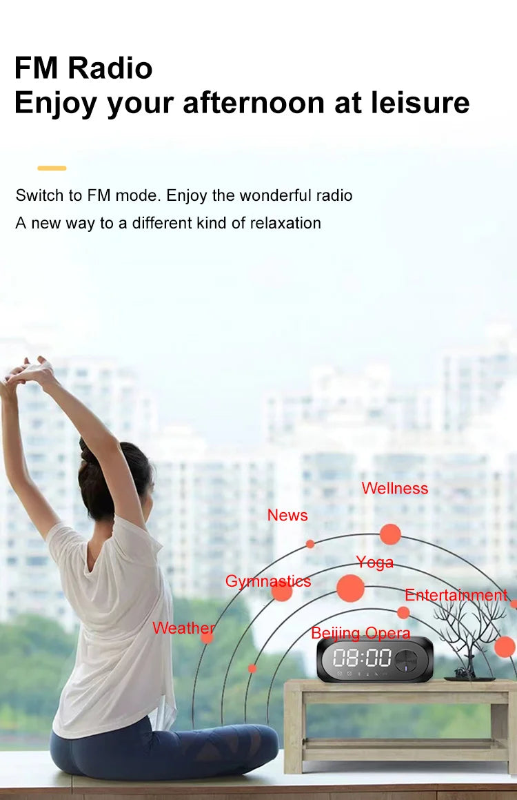 Radiowecker FM Bluetooth Lautsprecher Tragbarer Subwoofer Caixa De Som Sound Box Musik Drahtlose Mini Tieftöner Bocina Lampensäule