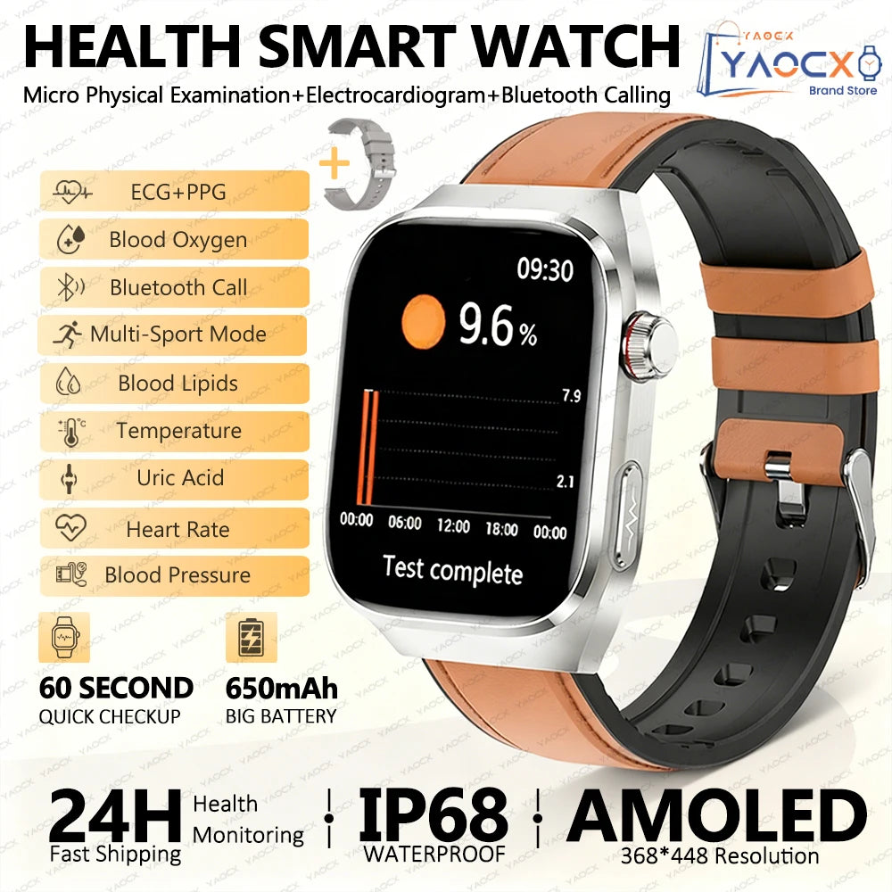 2026 Neue Pflegegrad-Harnsäure-Blutfettwerte Smartwatch Herren EKG+PPG Blutdruck Herzfrequenz Bluetooth Anruf Gesundheits-Smartwatch