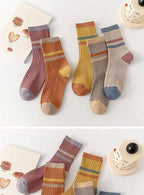 5 Paar gestreifte Socken für Damen, bequem, weich, mittellang, Winter, Harajuku, lustige Freizeitsocken, Damenstrümpfe, Strumpfwaren