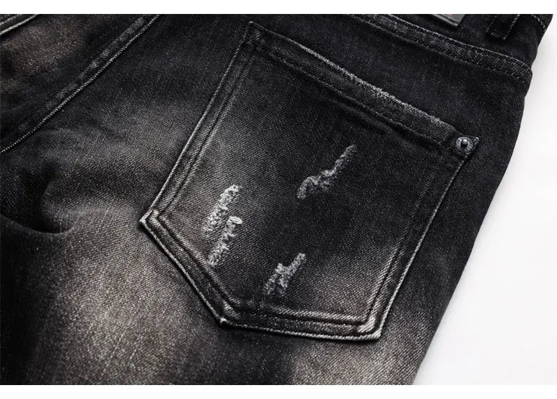 Street Fashion Herren Eng Schwarz Grau Jeans Retro Elastische Schlankmachende Split-Style Jeans Herren Retro Designer Brand Jeans Hombre
