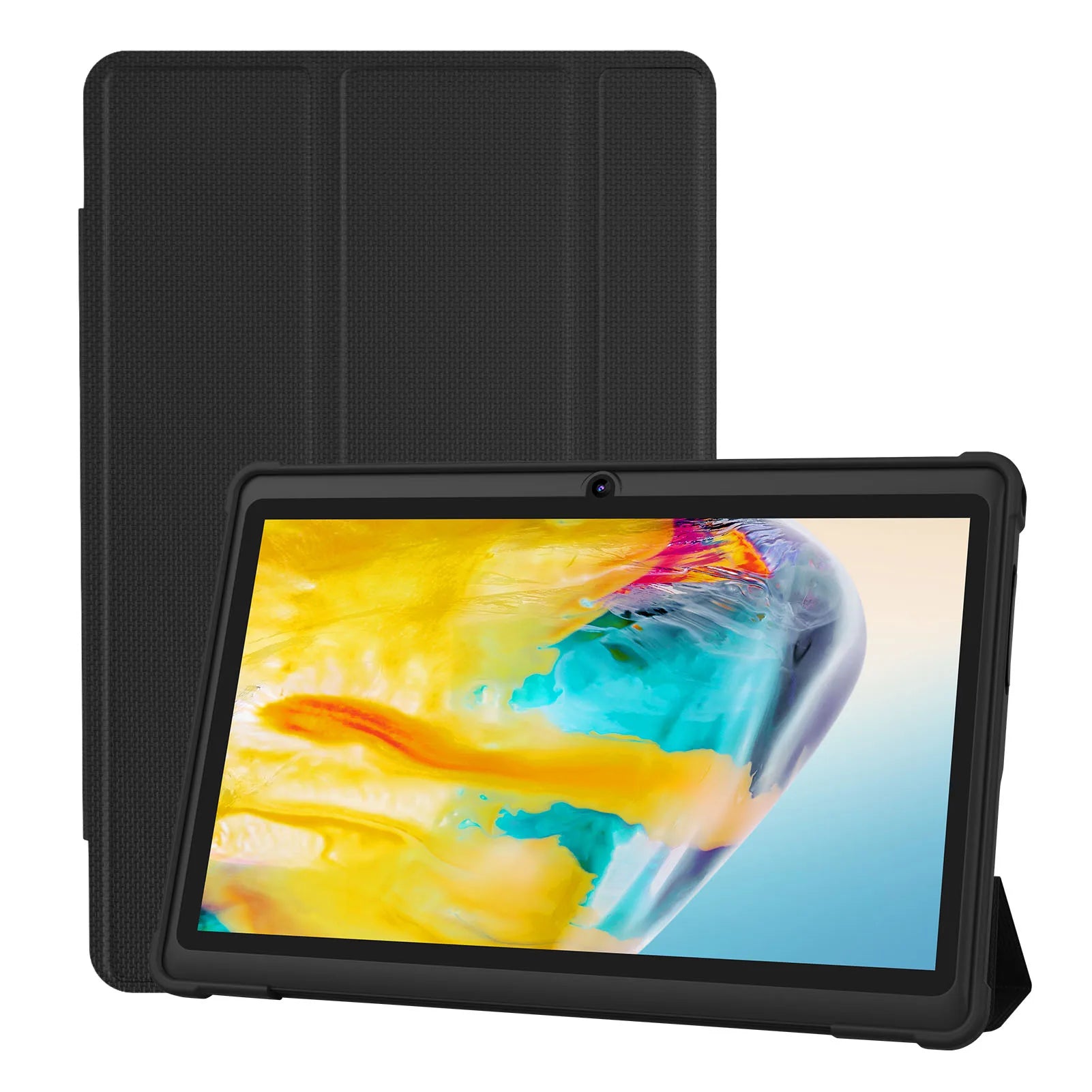 Pritom 7 Zoll Tablet PC, Android 13 Quad-Core, 4 GB (2+2 GB virtuell) RAM 32 GB ROM, WiFi, Dual-Kamera, USB C, mit Ledertasche