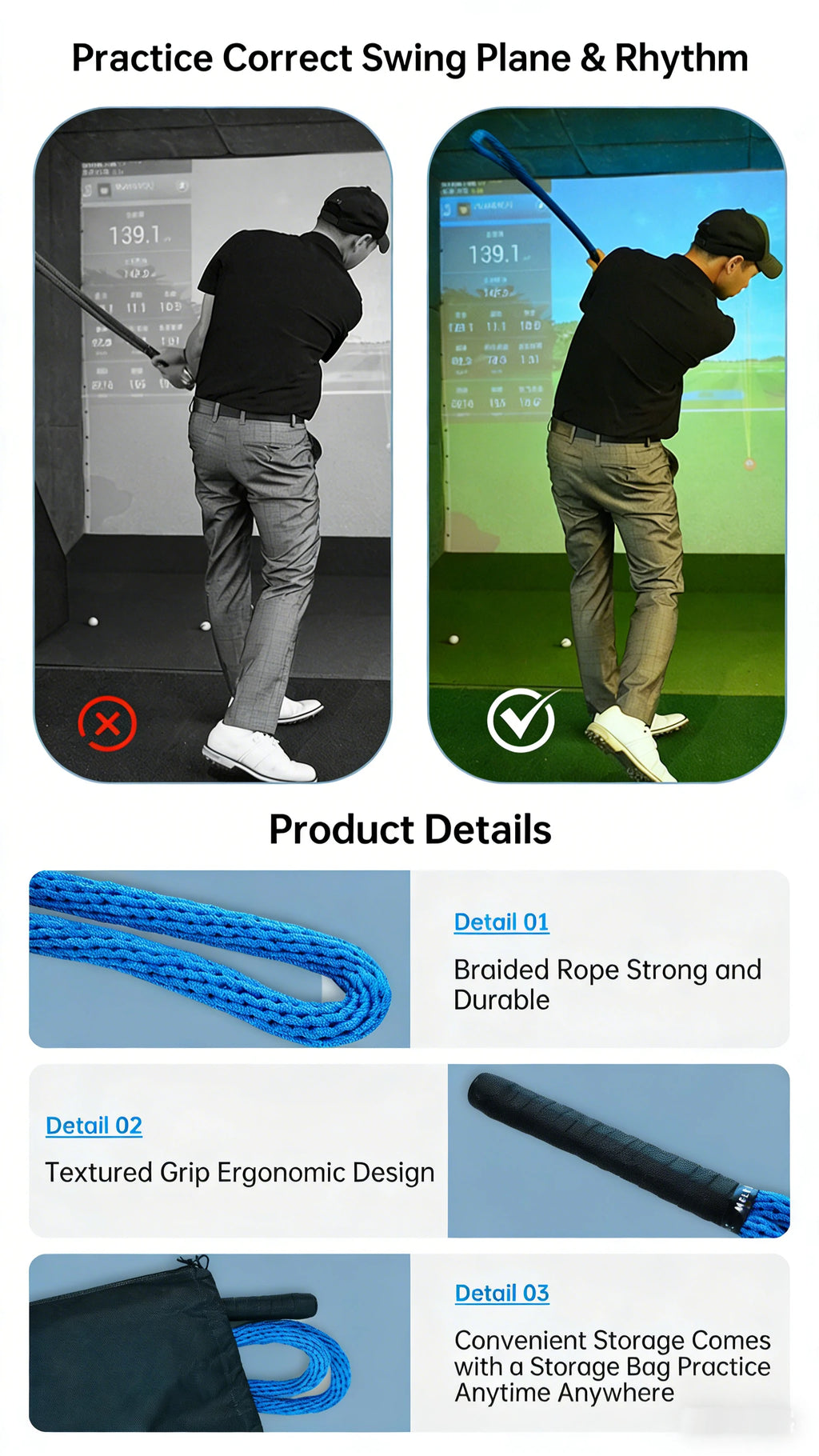 Fortgeschrittenes Golf Speed Rope Fitnesstraining Indoor und Outdoor Schwungübungstool
