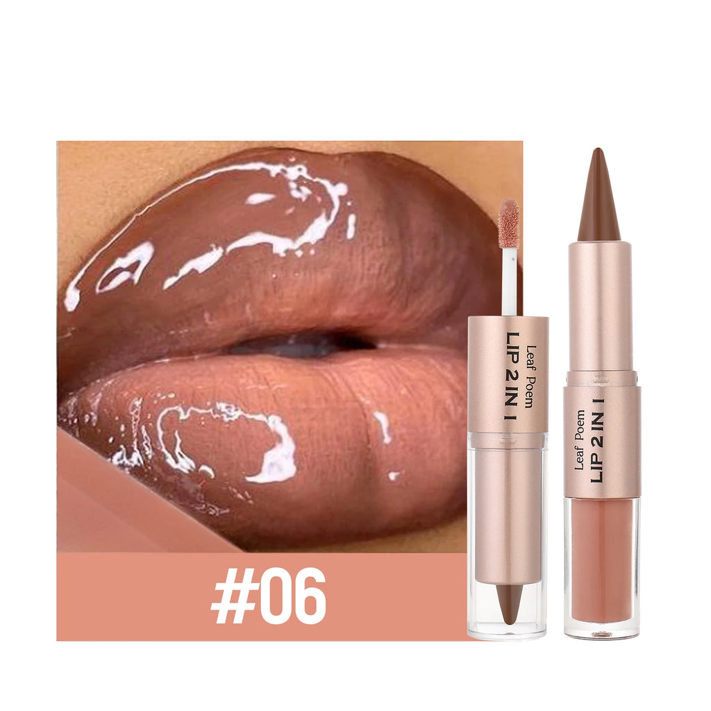 Schwarzer brauner, spitz zulaufender Lipliner-Konturenstift, doppelseitiger Spiegel, aufpolsternder Lippenglanz, kristallklarer Lipgloss, sexy roter Lippen-Tint-Make-up