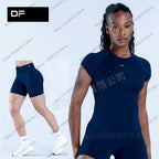 Women's Seamless 2 Piece Yoga Outfit Short Sleeve Top  High Waist Leggings/Shorts Gym Workout Activewear for Fitness Daily Wear