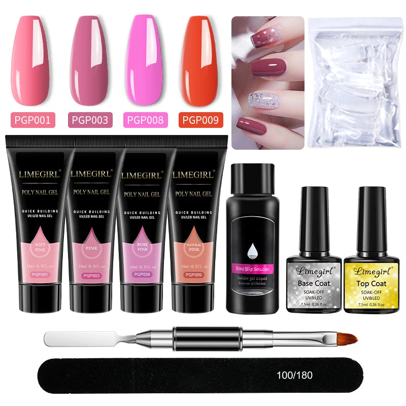 LIMEGIRL Nagelkunst-Set Poly-Nagelgel-Verlängerungs-Soak-Off-Gel-Set Nagelkunst-Acrylgel-Lack-Set für Anfänger Halbpermanentes Gel So