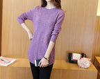 Strickpullover Herbst Winter Oberteile Rundhals Langarm Pullover Legere Warme Damenpullover Midi Lang Schmaler Pullover Mädchen