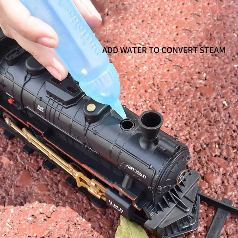 Klassische batteriebetriebene elektrische Eisenbahn Dampflokomotive Set mit Wassernachfüllung für Rauchzug Spielzeug mit Licht & Sound