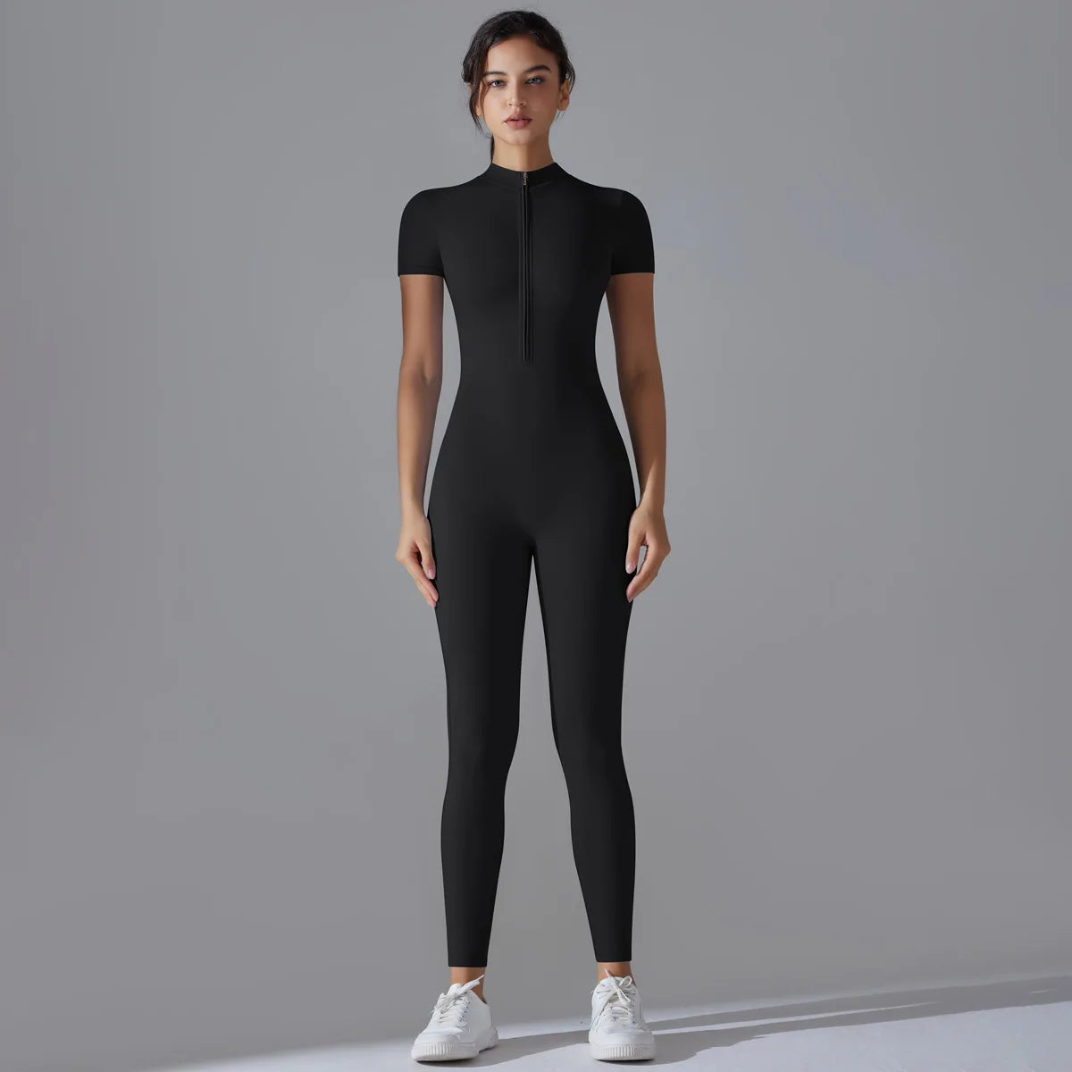 Ärmelloser Yoga-Jumpsuit mit Reißverschluss, schnelltrocknender, atmungsaktiver, figurbetonter Outdoor-Sport-Jumpsuit, Fitnessanzug
