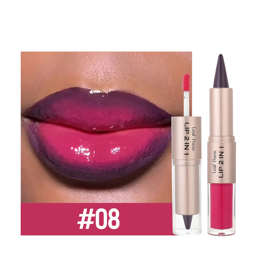 Schwarzer brauner, spitz zulaufender Lipliner-Konturenstift, doppelseitiger Spiegel, aufpolsternder Lippenglanz, kristallklarer Lipgloss, sexy roter Lippen-Tint-Make-up