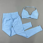 UETEEY Set für Damen, Trägerloser Yoga-BH, Sport-Top, Workout-Leggings-Set, Nahtloses Fitnessstudio-Set, Fitnesskleidung, Outfit, Activewear