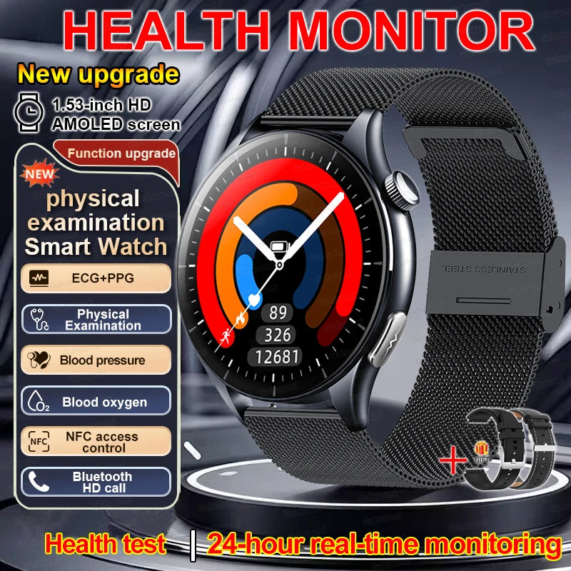 2026 Neue Smartwatch NFC EKG+PPG Blutsauerstoff Harnsäure Blutdruck Saphir Smartwatch Herren für Android iOS Smartwatch Herren