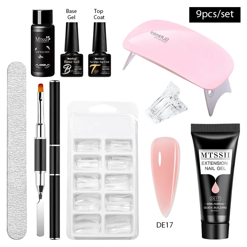 24-teiliges Set 20ml Poly Nail Extension Gel Kit Mini-UV-Lampe Versiegelung mit Basislack Überlack Professionelles Poly-UV-Nagelgel-Kit Starter-Kit