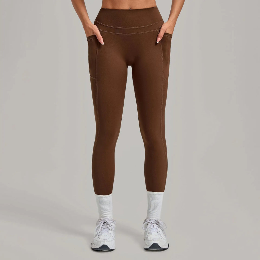 Women's Gym High-waisted High-stretch Yoga Pants with Side Pockets Leggings Workout Running Tights Quick-dry Fitness Trousers