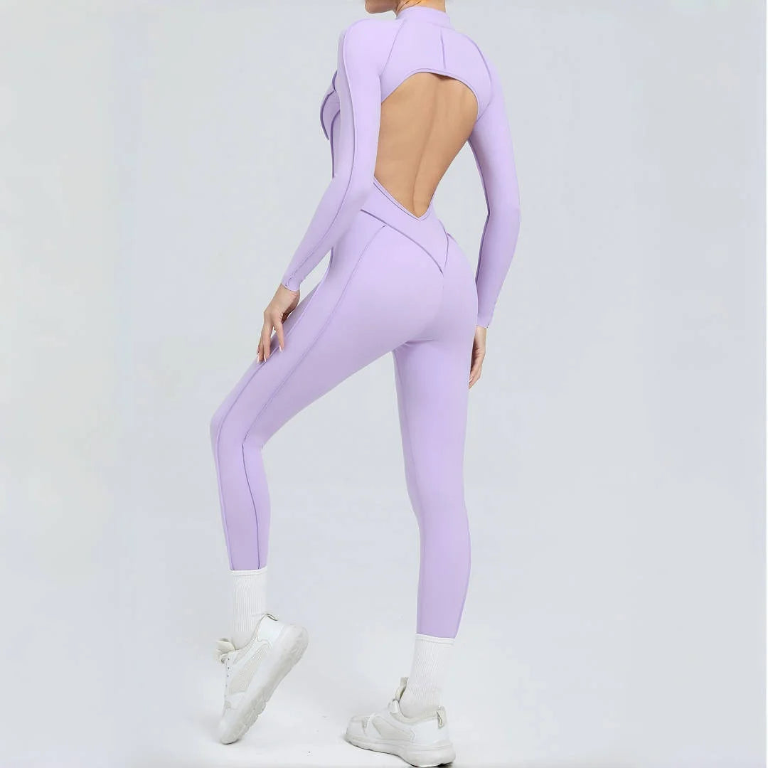 Women's Yoga Jumpsuit Hip Lift Sports Fitness Removable Padding Backless Zipper Leggings One-Piece Running Workout Gym Jumpsuit