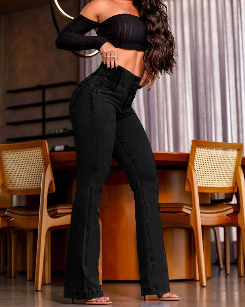 Elastischer Bund Sexy Bodycon Jeans Damen Streetwear Hohe Taille Elastischer Slim Fit Leichter Hüftlift Mode Jeanshose