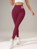 Europäische und amerikanische nahtlose Yoga-Leggings mit Bund-Schriftzug, Po-Lifting, schnelltrocknende, atmungsaktive Damen-Tights für den Sport