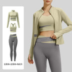 Yoga Set 3-teilig, Gym Kleidung, Sportbekleidung, Yoga Anzüge für Damen, Langarm Crop Top, Fitness Set, Trainingsanzüge, Sport-BH, Gym Leggings