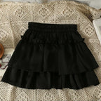 Sommer Kawaii Weiß Rüschenrock Damen Mode Slim Fit Minirock Mädchen Y2k All Match Elastischer Hoher Bund Schwarze Faldas