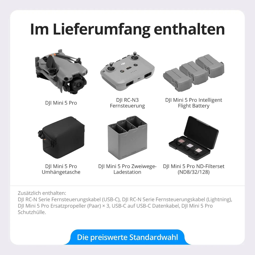 DJI Mini 5 Pro Ultraleichte & Faltbare Drohne 4K/60fps HDR-Videokamera-Drohne Unter 250g Erweiterte Akkulaufzeit