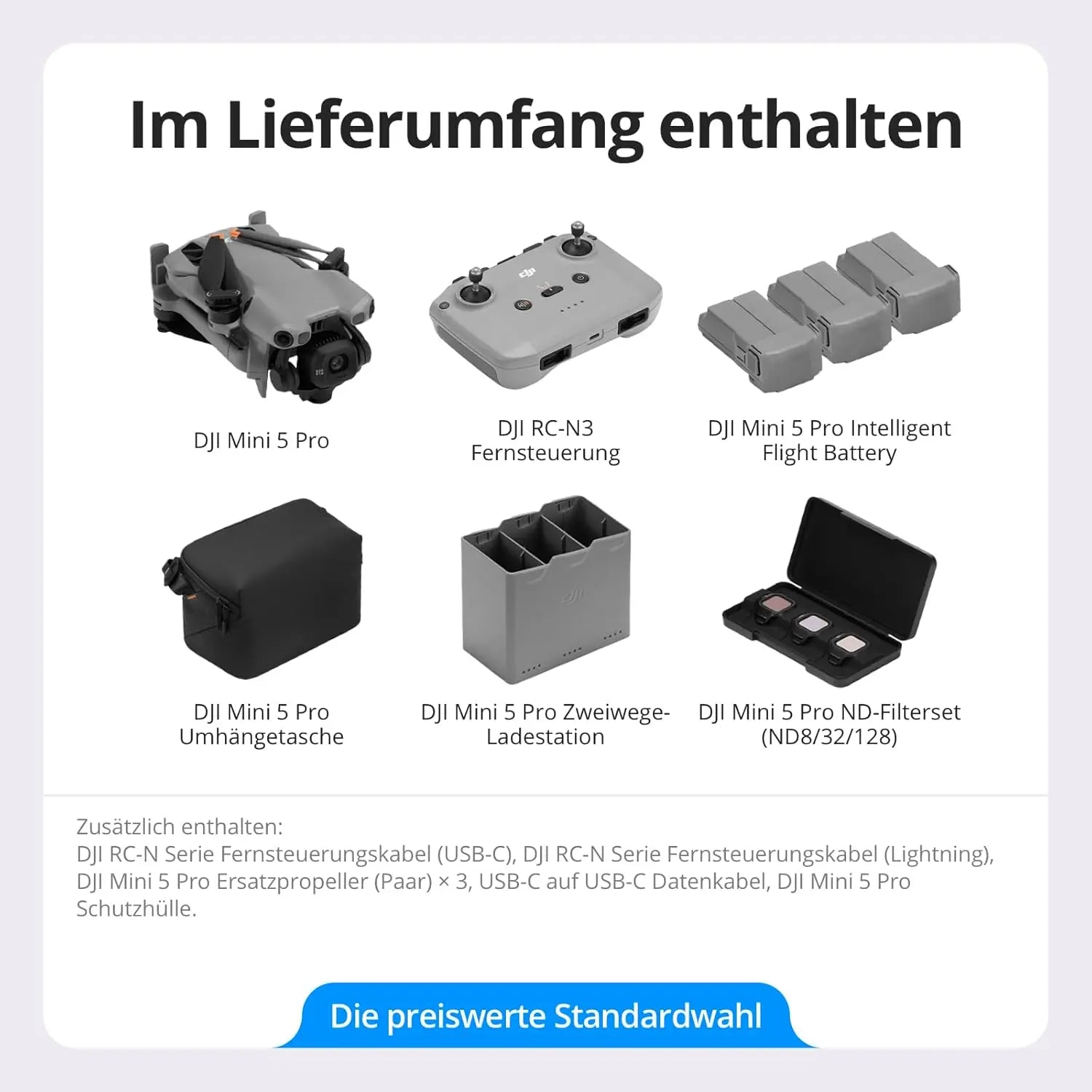 DJI Mini 5 Pro Ultraleichte & Faltbare Drohne 4K/60fps HDR-Videokamera-Drohne Unter 250g Erweiterte Akkulaufzeit