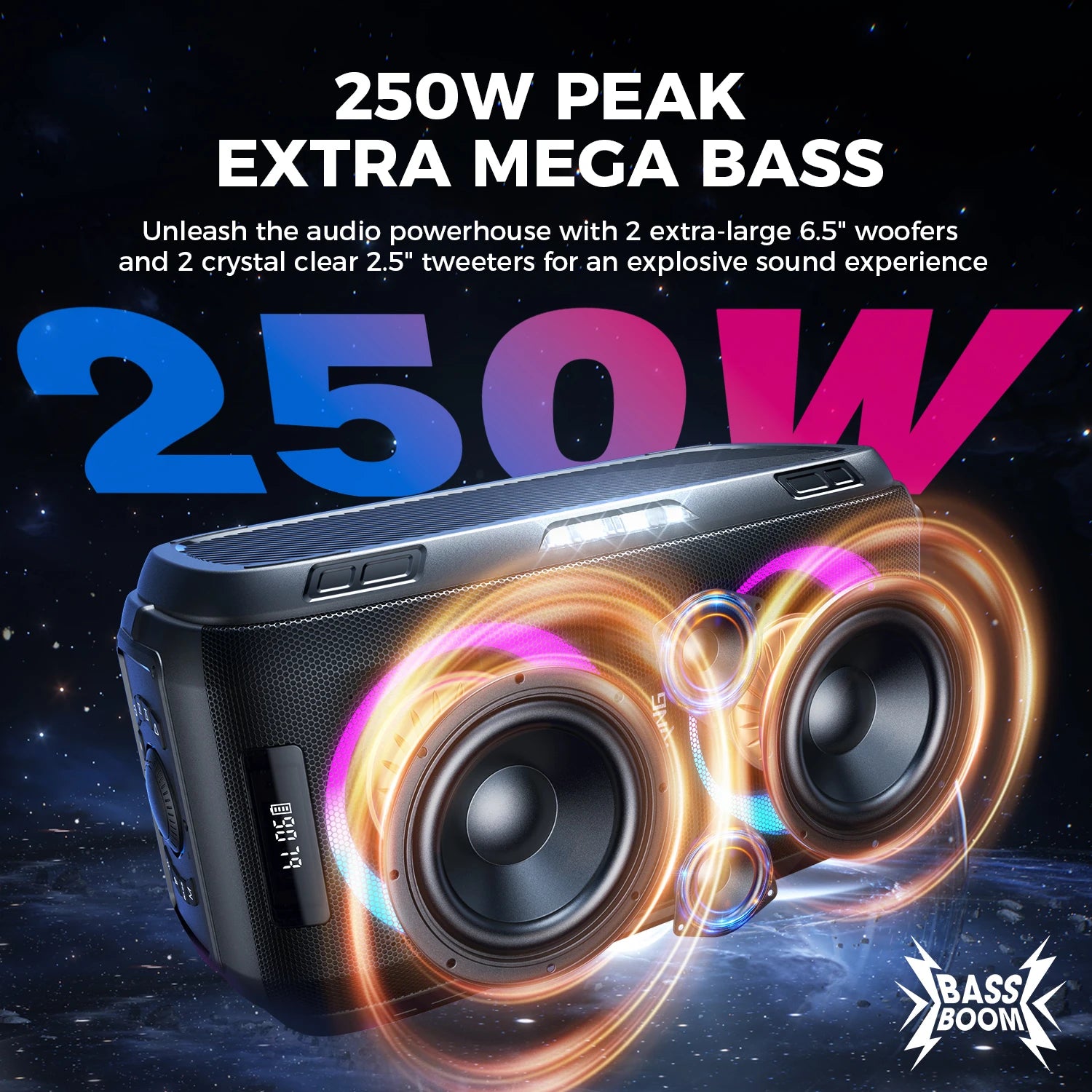 W-KING 250W PEAK Großer Bluetooth Lautsprecher Lauteste/Massive 120dB/12 Custom Bass, V5.3 Big Party Boombox Tragbarer Kabelloser Lautsprecher