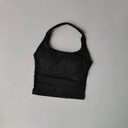 Nahtlose Neckholder-Yoga-Tanktops für Damen mit integriertem BH, gepolstertem Gymnastik-Top, ärmellosem Shirt, tailliert, rückenfrei, Sportbekleidung