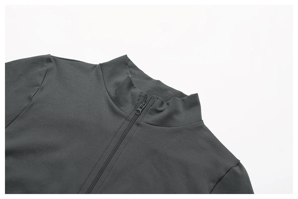 Women's Zipper Crop Sports Jacket Long Sleeve Yoga T-Shirt Solid Quick Dry Fitness Top Gym Running Workout Sportswear