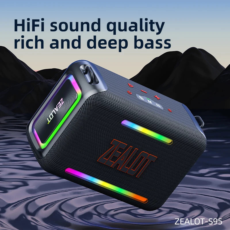 zealot-S95 Tragbarer Bluetooth-Lautsprecher Wasserdicht 120W Hohe Leistung RGB Buntes Licht Kabelloser Subwoofer 360 Stereo Surround TWS