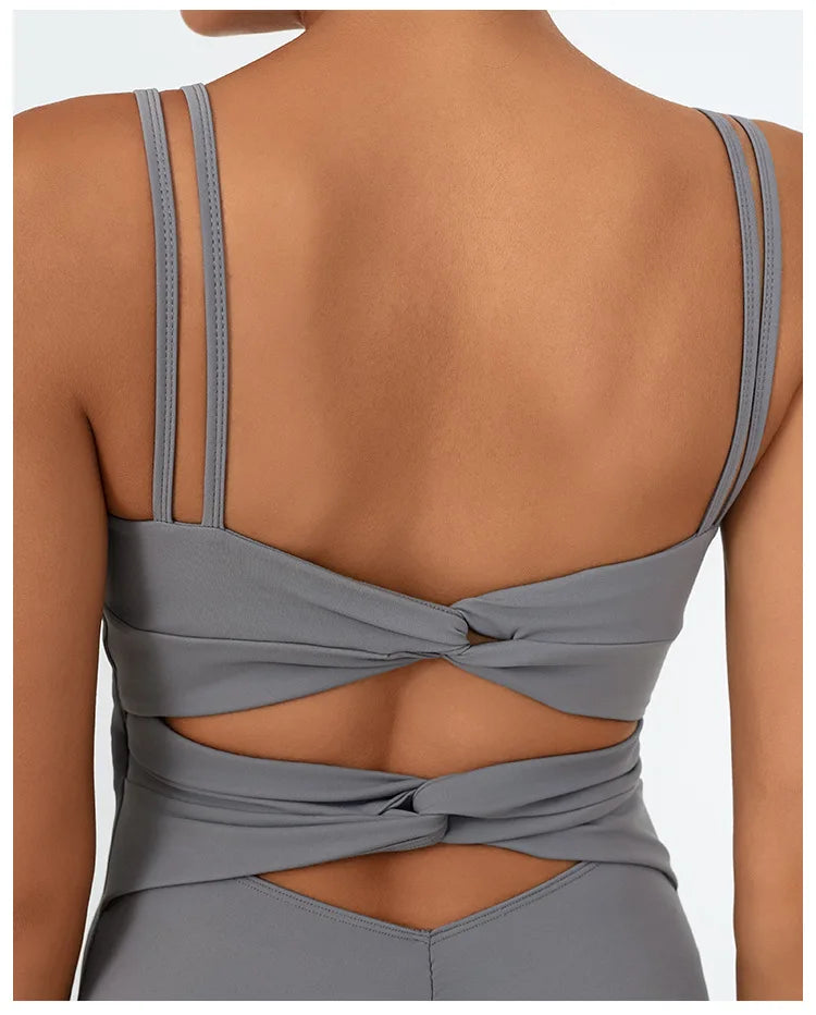 Greenora Damen Workout Strampler Sexy Rückenfrei Yoga Overall Eng Anliegend Body Fitness Activewear Ärmellose Sportbekleidung Einteiler