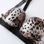 Buchstabe Strass Sport Leopard Sexy Dessous Set Geraffter Push Up Nahtloser BH Set Mode Spurenlose Dünne Fitness Unterwäsche