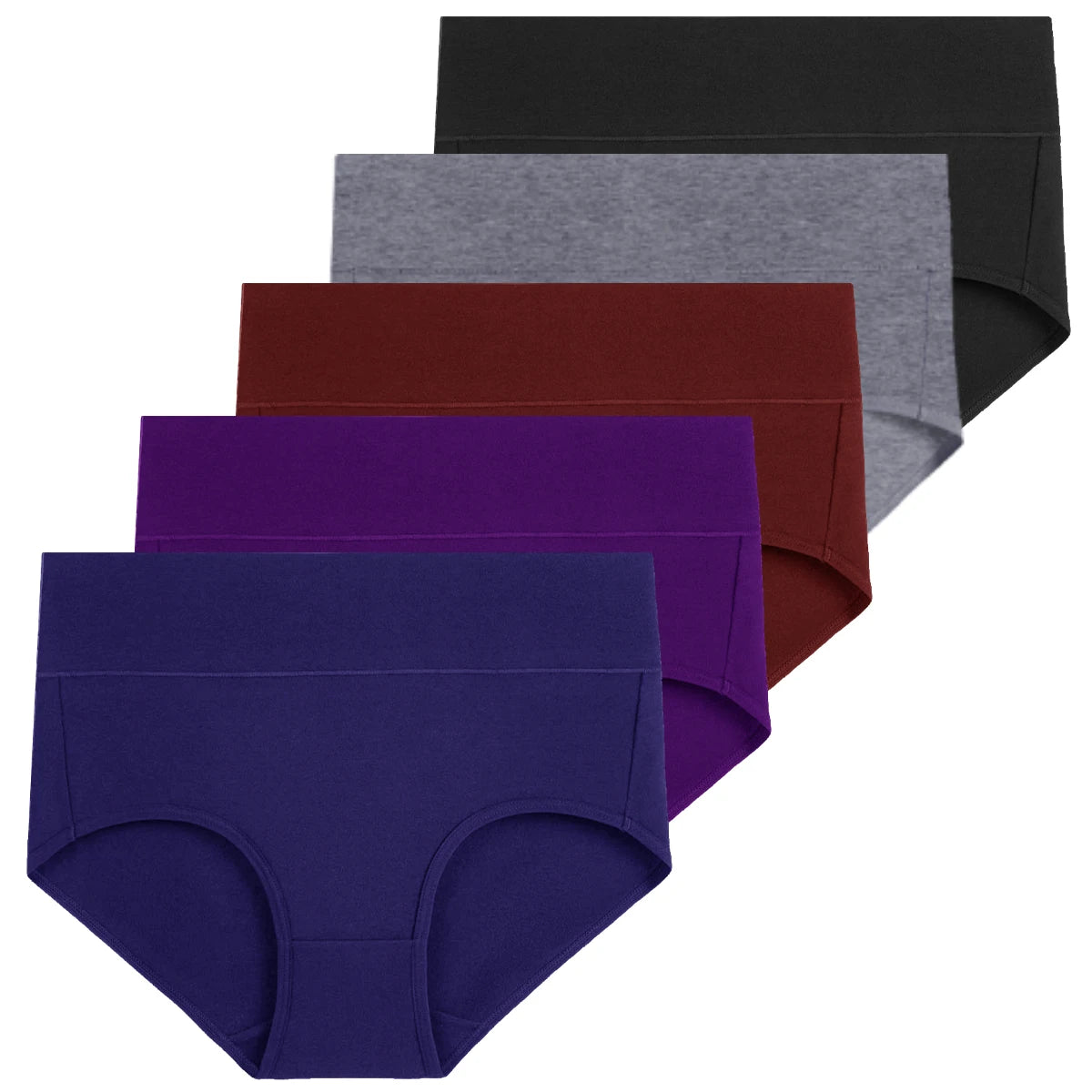 Molasus 5 Stück Damen Baumwollunterhosen Nahtlose Unterwäsche Hohe Taille Volle Abdeckung Damen Slips Set Atmungsaktive Unterhosen Übergröße