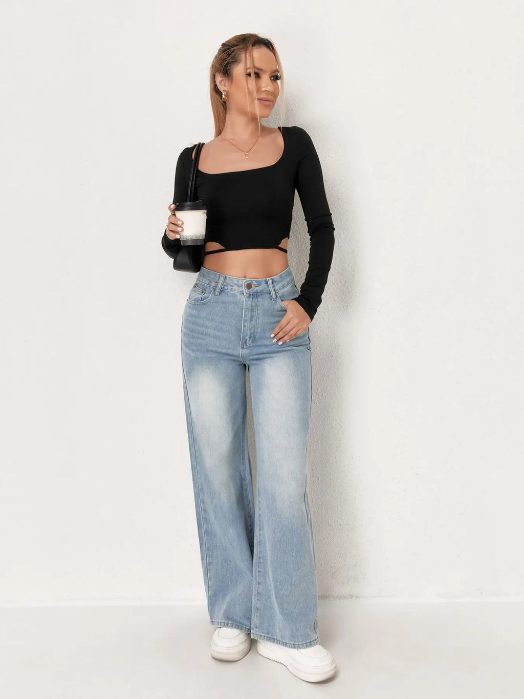 Europäische und N Trend Washed Blue Wide Leg Jeans Damen Jeans Damen Bequeme Mode All-Matching Trend Jeans