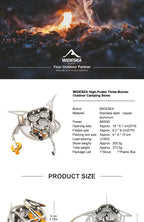 Widesea Camping Tourist Burner Big Power Gas Stove Cookware Portable Furnace Picnic Barbecue Tourism Supplies Outdoor Recreation