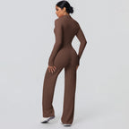 2-teiliges schnelltrocknendes Sport-Fitness-Bekleidung Yoga-Set Damen Yoga Reißverschluss Langarm High Waisted atmungsaktive weite Hose Set