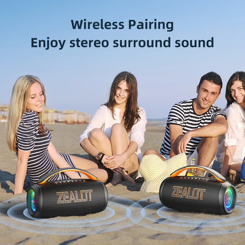 zealot-P12 Lautsprecher 60W Bluetooth-Lautsprecher Tragbarer Lautsprecher mit 10 Stunden Spielzeit, Tragegriff, für Camping, Party, TWS, AUX