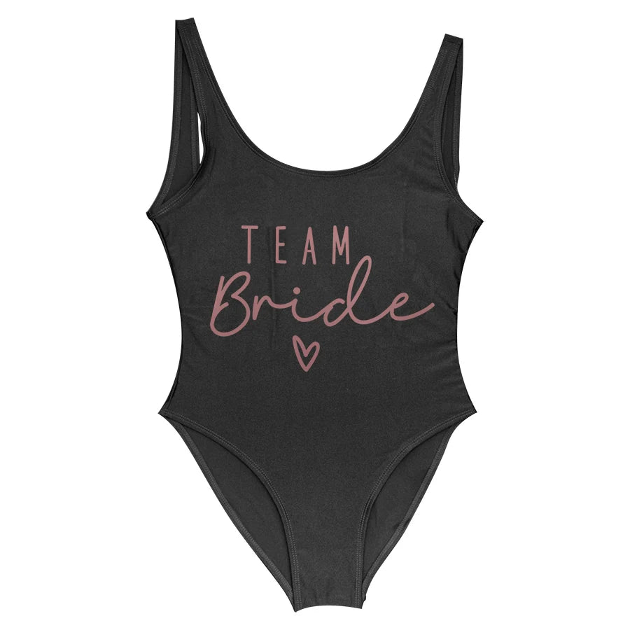 Junggesellinnenabschied Badeanzüge Einteiler Team Braut Bademode Braut zu sein Frau Rosa Bademode Bachelorette Strandmode Badeanzüge