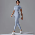 Ärmelloser Yoga-Jumpsuit mit Reißverschluss, schnelltrocknender, atmungsaktiver, figurbetonter Outdoor-Sport-Jumpsuit, Fitnessanzug