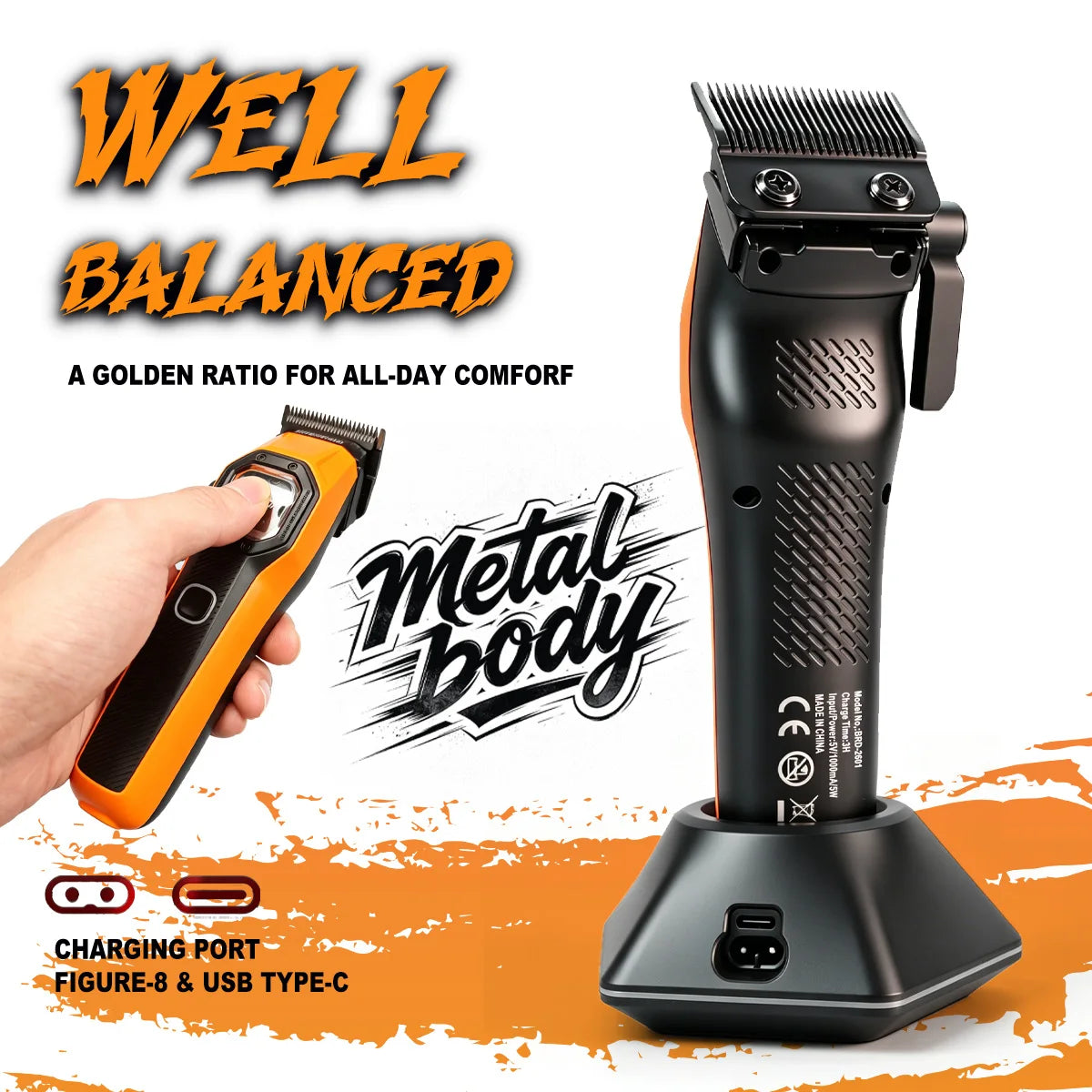 Neuer professioneller BRDCLIP Salon Friseur-Set Vektormotor Haarschneidemaschine 7800-13000 U/min Trimmer 8000-13000 U/min Metallgehäuse 2603 Rasierer