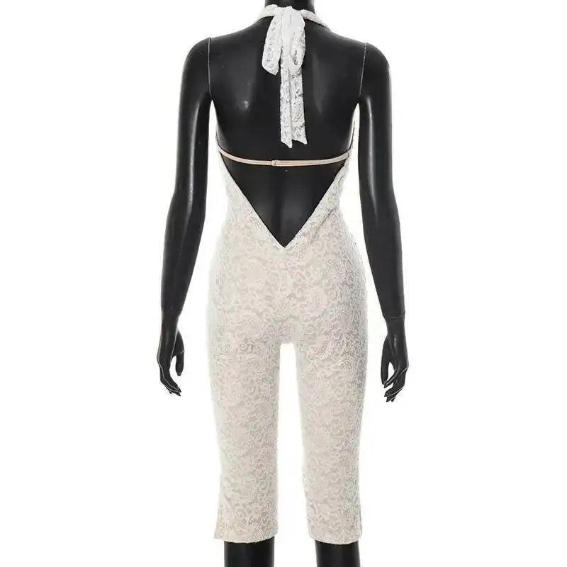 Avrilyaan Spitze Sieben-Punkte-Hose Bodycon Sexy Party Tiefer V-Ausschnitt Playsuits Damen Strampler Damen Jumpsuit 2025 Sommer Overalls