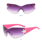 Neue Y2K Randlose Punk-Sonnenbrille Goggle Damen Herren Luxusmarke Wrap Around Sonnenbrille Fünf Sterne Eyewear Sport One Piece Shades