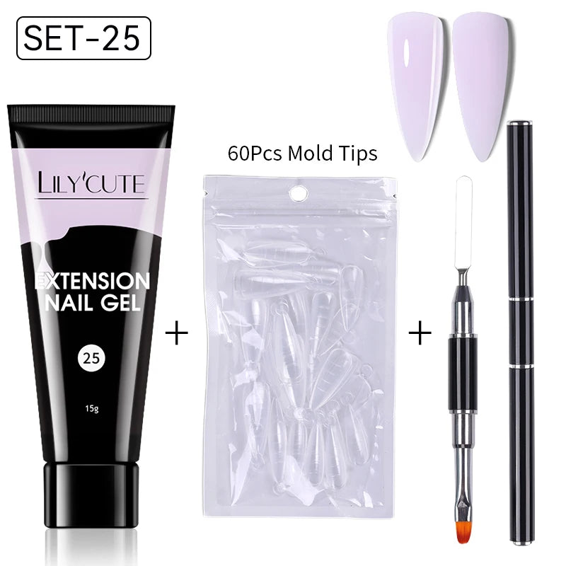 LILYCUTE 15ml Verlängerungsgel-Nagellack-Set Quick Nail Prolong mit Verlängerungsform-Nagelspitzen Acryl-Lösung Maniküre-Werkzeug-Kit