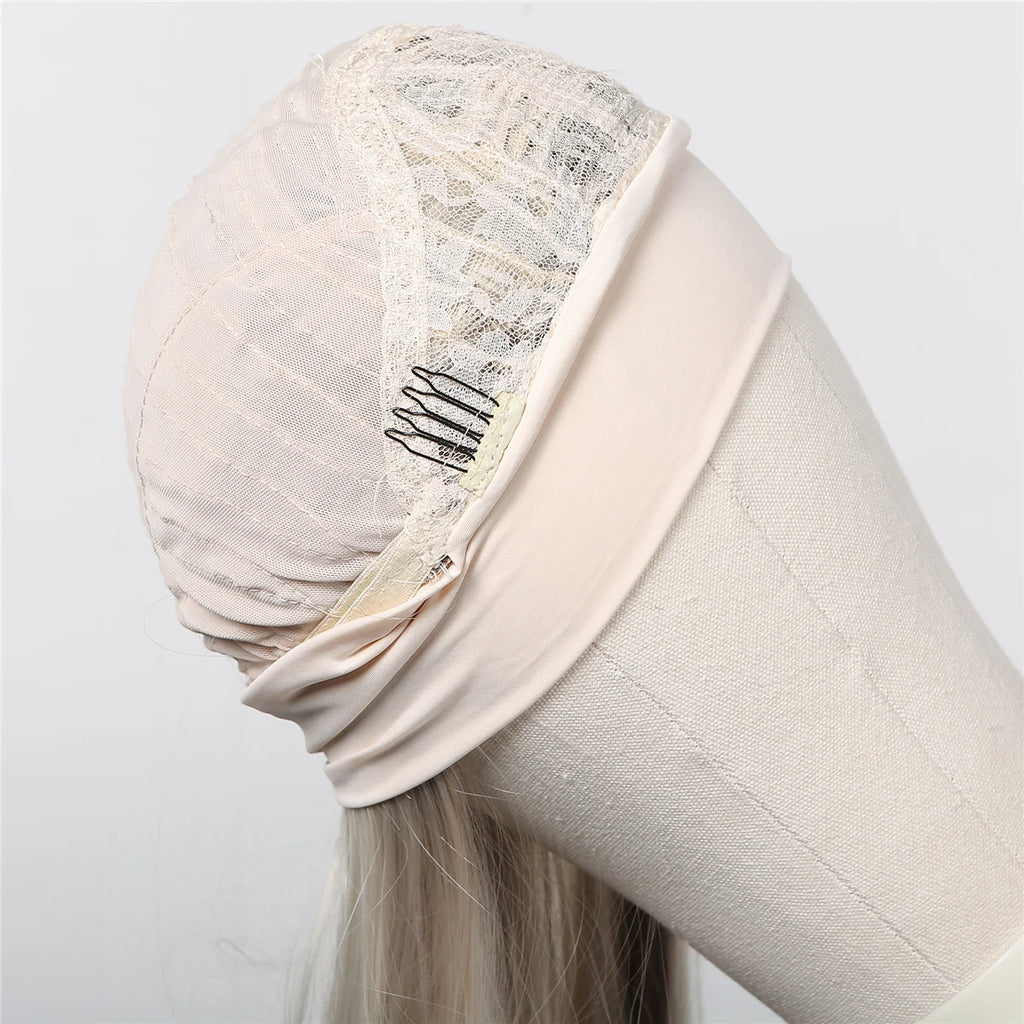 ALAN EATON Lange blonde synthetische Stirnbandperücke Ombre Blond glattes Haar Perücken natürlich aussehend Hitzebeständige Faser für den täglichen Gebrauch