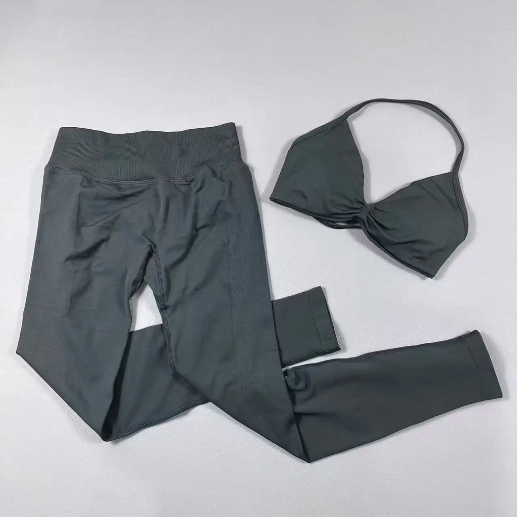 UETEEY Set für Damen, Trägerloser Yoga-BH, Sport-Top, Workout-Leggings-Set, Nahtloses Fitnessstudio-Set, Fitnesskleidung, Outfit, Activewear