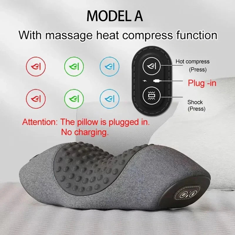 Elektrisches Nackenmassagegerät, Nackenkissen, Heiße Kompresse, Nackenstreckung, Heizung, Vibration, Nacken-Schultermassagekissen, Rückenstreckung