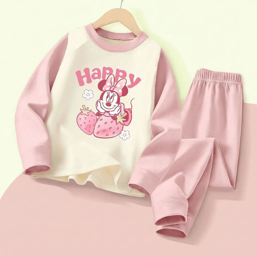 DISNEY Herbst und Winter Mädchen Bequemes Weiches Schlafanzug-Set Kinder Freizeit-Hauskleidung-Set Minnie-Druck Kinder Pyjamas 0-10 Jahre