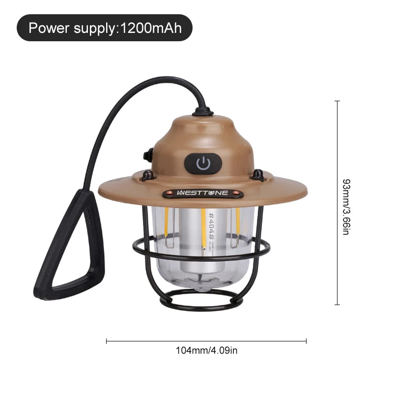 Tragbare Campinglaternen Retro Hängezeltlampe Wasserdichte Dimmbare Campinglampe 1200mAh für Wandern Angeln Notfalllaterne