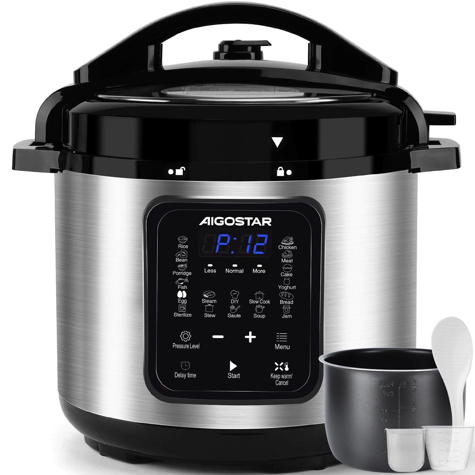 Aigostar Pressure Cooker 6L, 18-in-1 Multicooker, Keep Warm, Non-Stick Coating, Easy Cleaning, Digital Touchscreen, 1000W Pressu Hauptbild