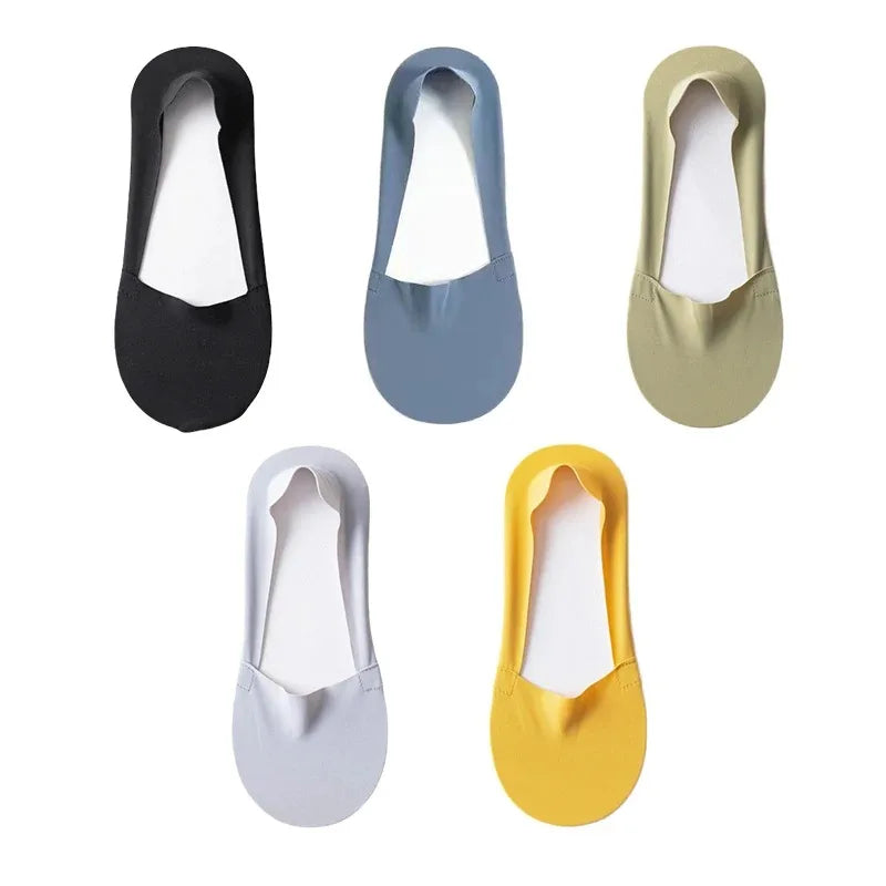 5 Paar Damen Socken Atmungsaktive Unsichtbare Silikon Anti-Rutsch Einfarbige Bootssocken Bequeme Hochwertige No-Show Socken Ultra-dünn